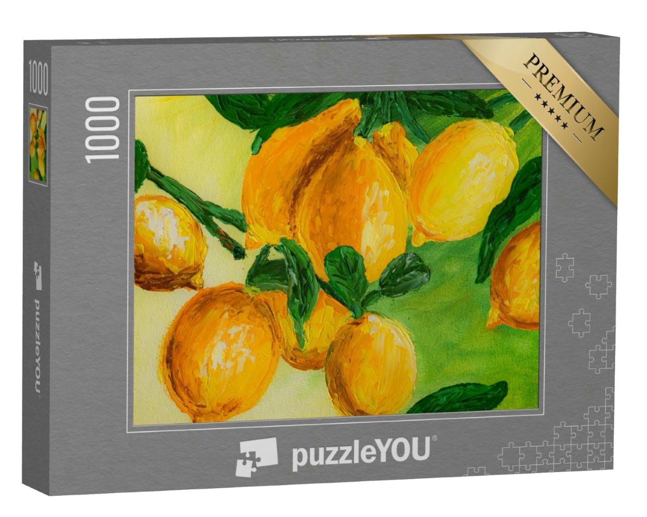 Puzzle 1000 Teile „Reife Zitronen auf einem Zweig als Gemälde“