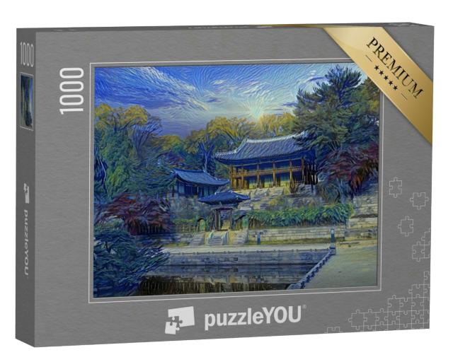 Puzzle 1000 Teile „im Kunst-Stil von van Gogh, Sternennacht - Herbst im Changdeokgung Palast in Seoul Südkorea“