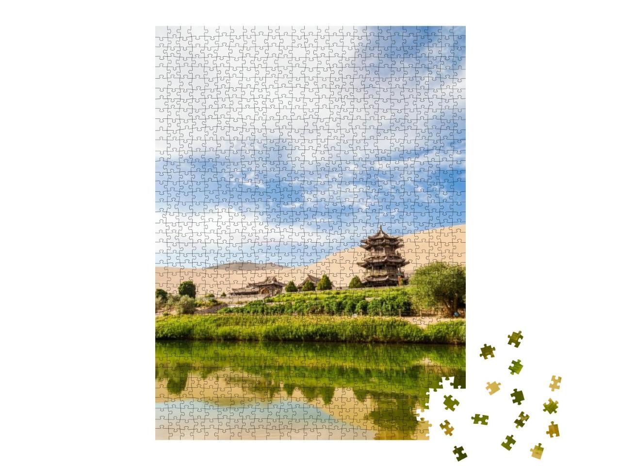 Puzzle 1000 Teile „Mondsichelsee & Mingsha Mountain, Dunhuang, China“