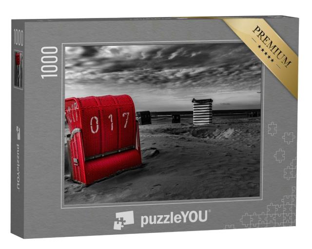 Puzzle 1000 Teile „Sandstrand mit rotem Strandkorb, Borkum, Deutschland“