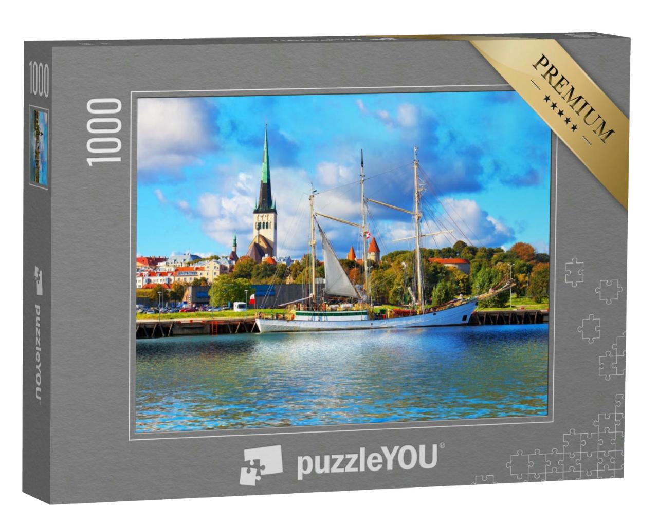 Puzzle 1000 Teile „Historischer Großsegler vor der Altstadt von Tallinn, Estland“