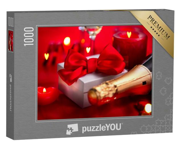 Puzzle 1000 Teile „Romantik zum Valentinstag: Sekt und Kerzen zum Geschenk“
