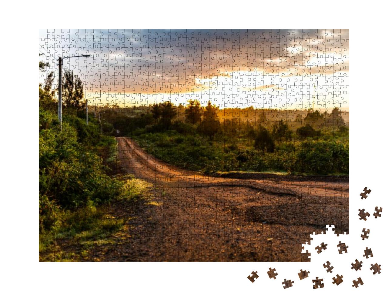 Puzzle 1000 Teile „Straße im Sonnenaufgang, Nanyuki, Kenia“
