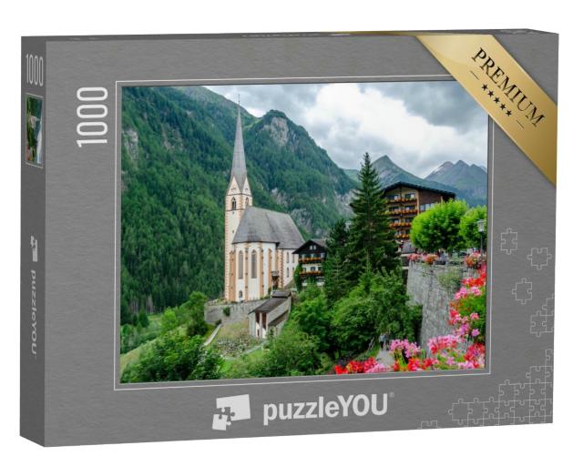 Puzzle 1000 Teile „Kirche in Heiligenblut unterhalb der Großglocknergruppe, Österreich“