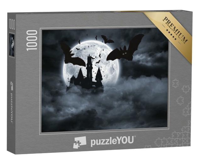 Puzzle 1000 Teile „Fledermäuse fliegen vor Draculas Schloss“