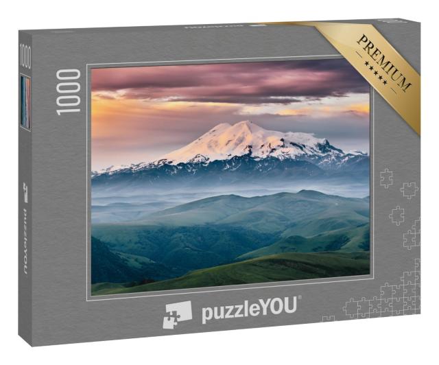 Puzzle 1000 Teile „Berg Elbrus im Sonnenaufgang, Nord-Kaukasus, Russland“