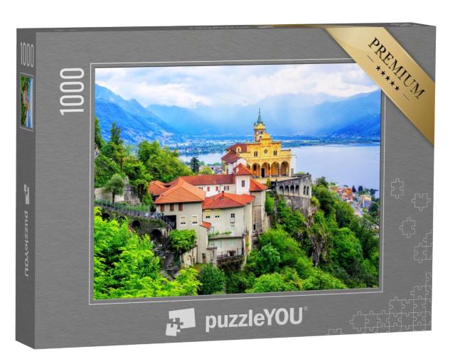 Puzzle 1000 Teile „Wunderschöne Kirche der Madonna del Sasso über dem Lago Maggiore, Schweiz“