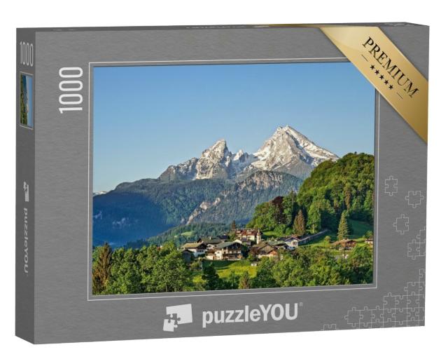 Puzzle 1000 Teile „Berglandschaft der bayerischen Alpen mit Berchtesgaden und Watzmann“