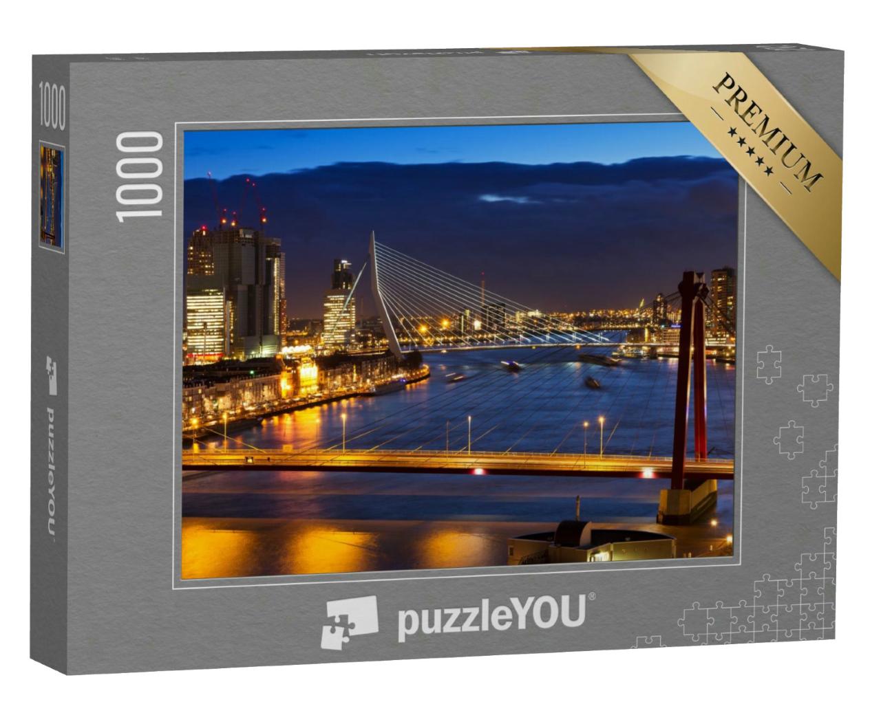 Puzzle 1000 Teile „Wunderschöne Nachtaufnahme, Fluss Maas in Rotterdam, Niederlande“