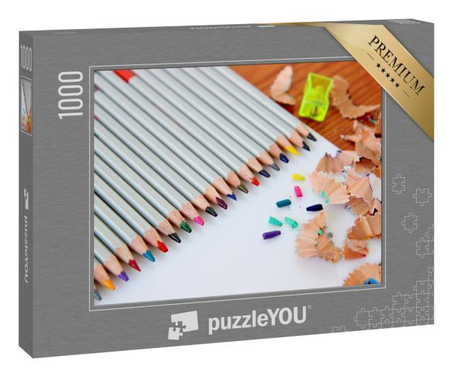 Puzzle 1000 Teile „Buntstifte auf weißem Hintergrund“