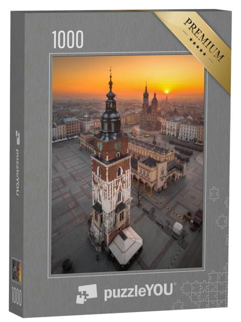 Puzzle 1000 Teile „Luftaufnahme des Marktplatzes in Krakau bei Sonnenaufgang“