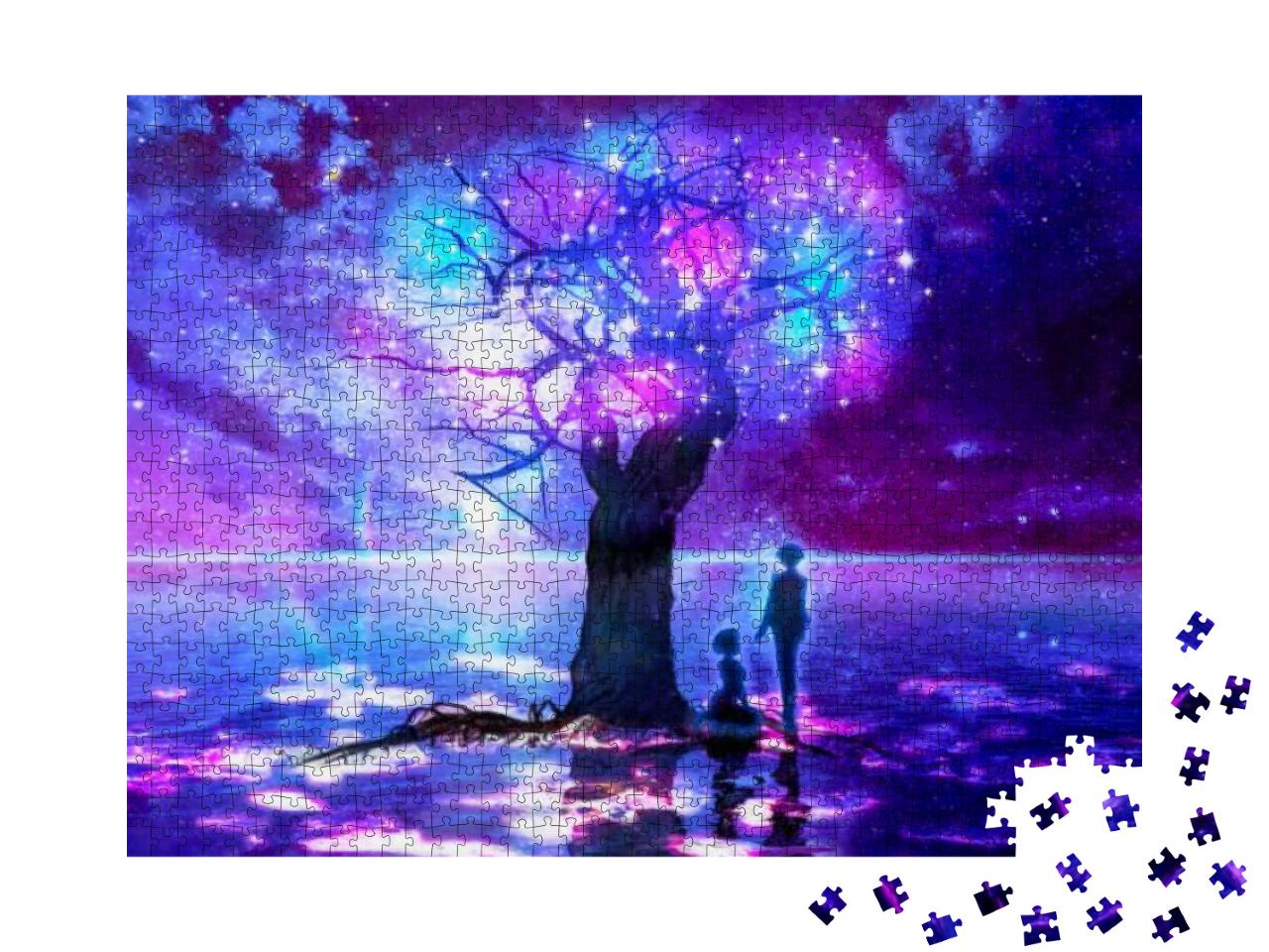 Puzzle 1000 Teile „Der magische Sternenbaum am Meer“