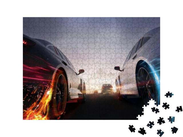 Puzzle 500 Teile „Straßenrennen Kopf an Kopf“
