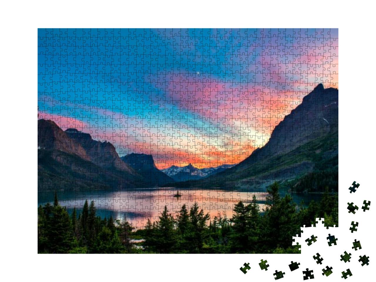 Puzzle 1000 Teile „Sonnenuntergang über dem St. Mary Lake“