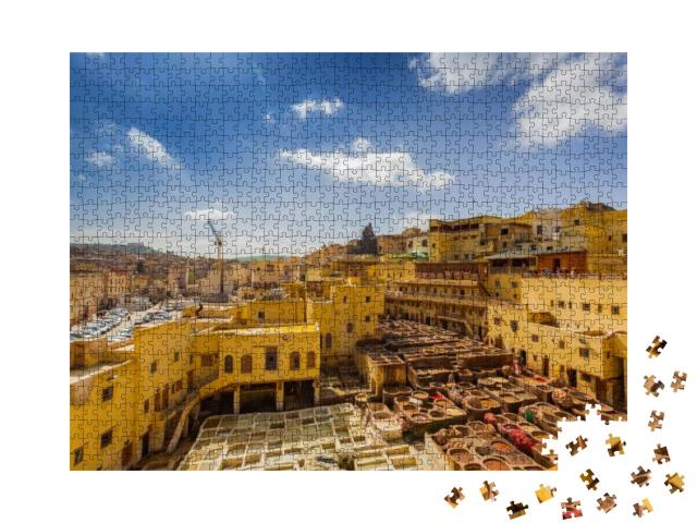 Puzzle 1000 Teile „Traditionelle Ledergerberei in Fes, Marokko“