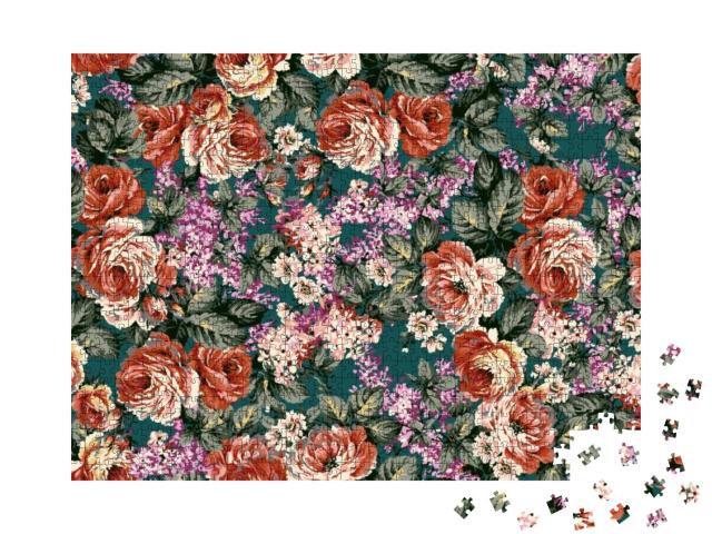 Puzzle 1000 Teile „Illustration: Vintage-Rosen im Garten“