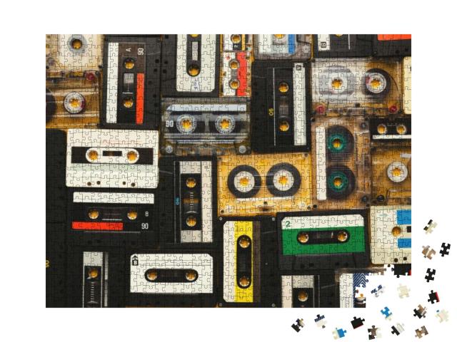 Puzzle 1000 Teile „Retro-Audiokassettenbänder auf beigem Hintergrund“
