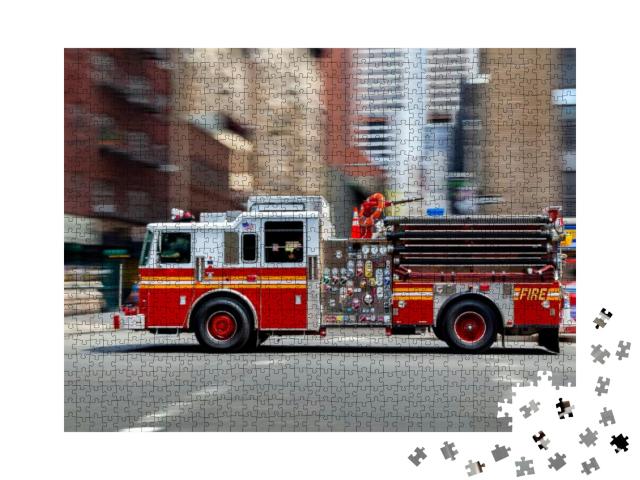 Puzzle 1000 Teile „Feuerwehrauto auf dem Weg zum Einsatz in NYC“