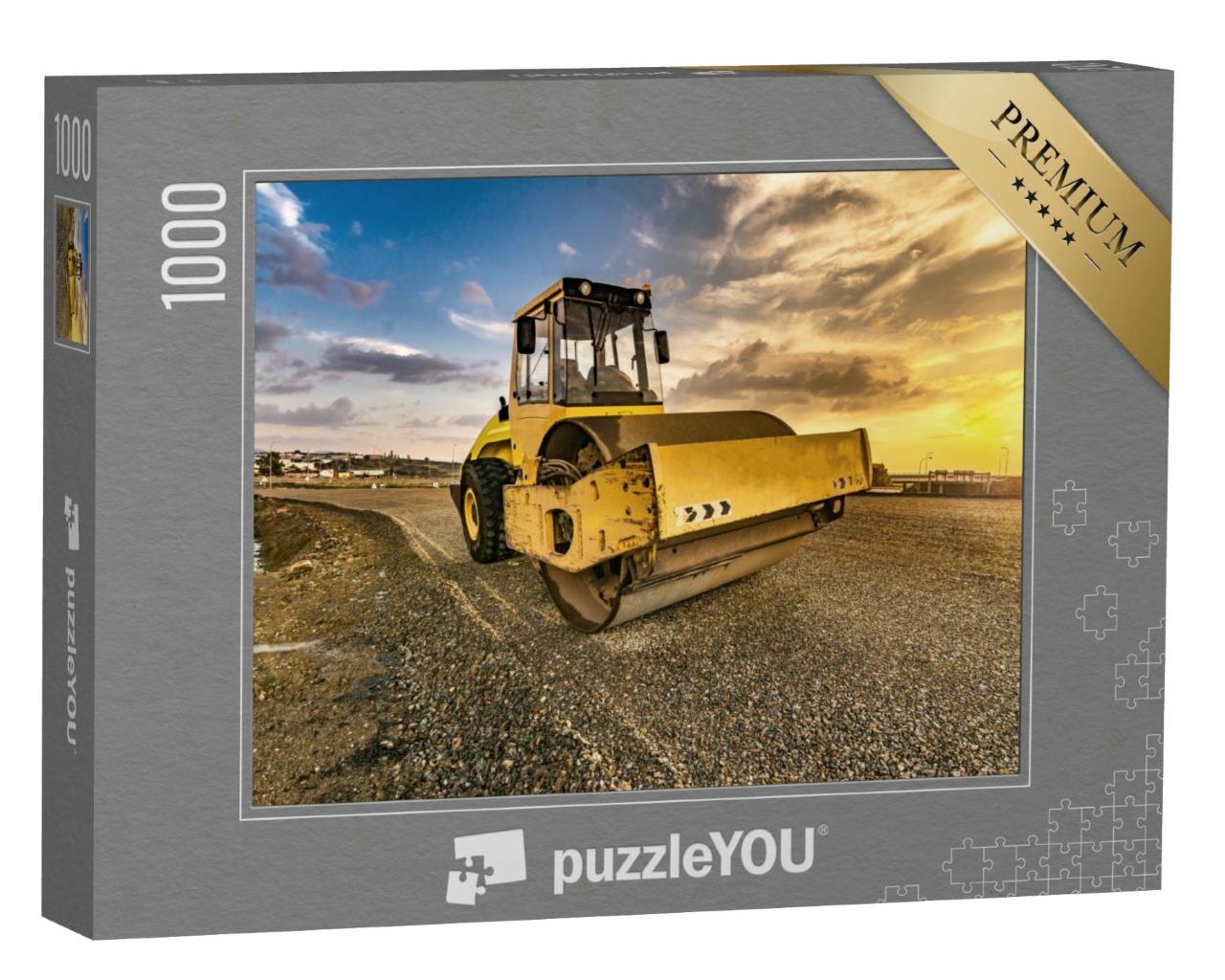 Puzzle 1000 Teile „Dampfwalze bei Straßenbauarbeiten“