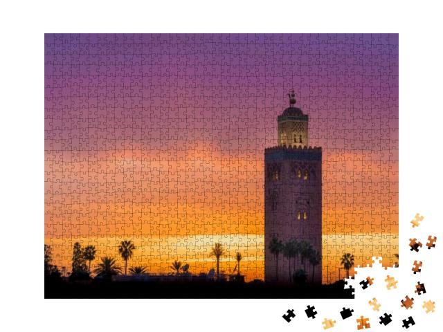 Puzzle 1000 Teile „Koutoubia-Moschee im Abendlicht, Marrakesch, Marokko“