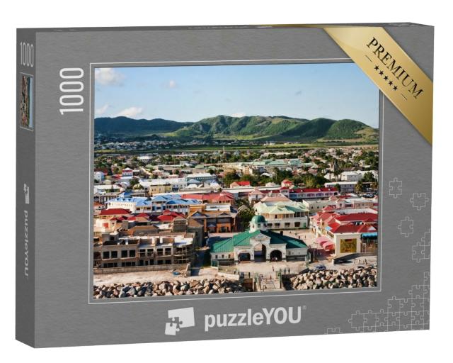 Puzzle 1000 Teile „Eine bunte Einkaufsmeile am Hafen auf St. Kitts in der Karibik“