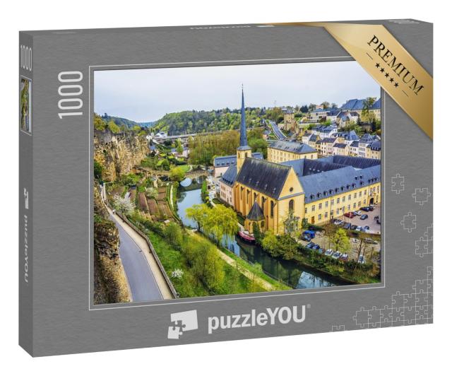 Puzzle 1000 Teile „Panoramablick auf Luxemburg mit Fluss Alzette und Kirche St. Jean du Grund“