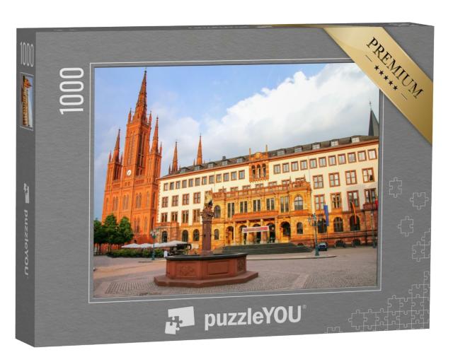 Puzzle 1000 Teile „Schlossplatz mit Marktkirche und Neuem Rathaus in Wiesbaden, Hessen, Deutschland“
