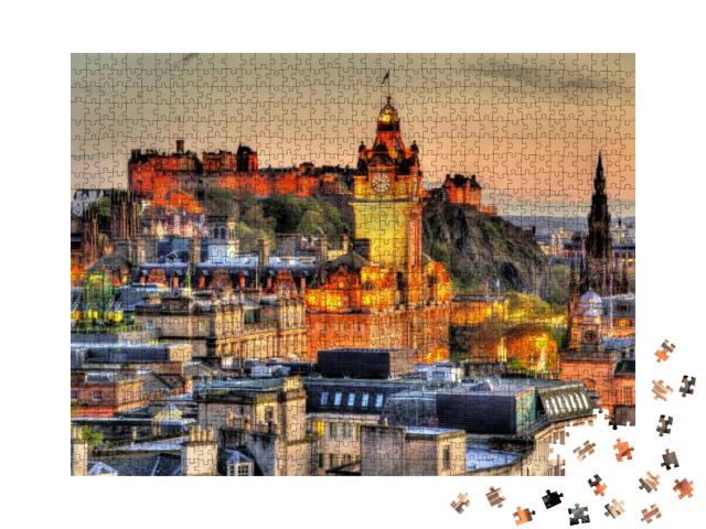 Puzzle 1000 Teile „Blick vom Calton Hill auf die Burg von Edinburgh, Schottland“