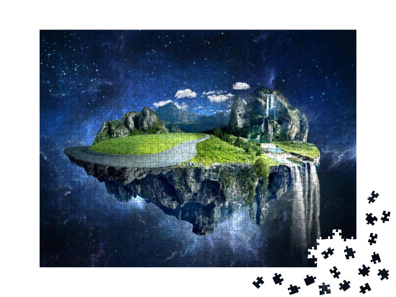 Puzzle 1000 Teile „Fantasielandschaft: Schwebende Insel im Weltraum“