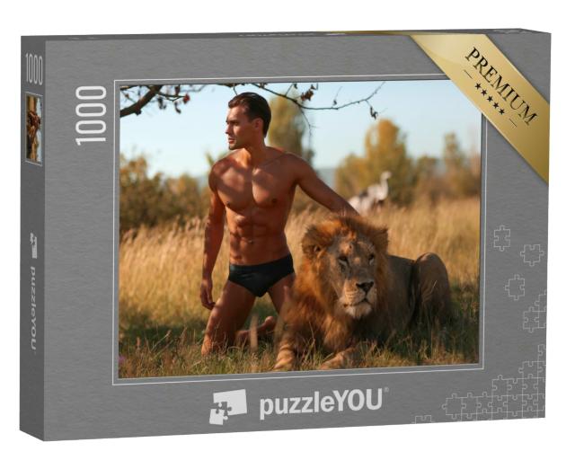 Puzzle 1000 Teile „Sexy Male-Model mit Löwe“