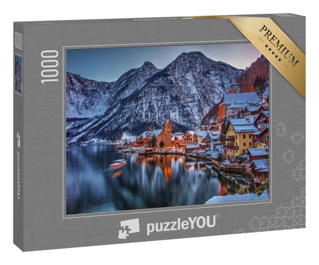 Puzzle 1000 Teile „Winterliche Szene von Hallstadt in Österreich“