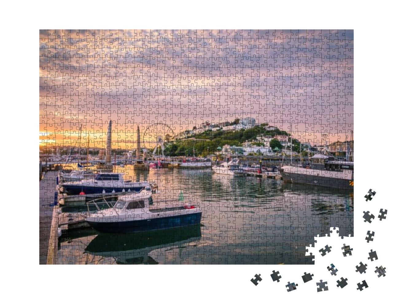 Puzzle 1000 Teile „Malerischer Torquay Hafen im Sonnenuntergang, Devon, England“