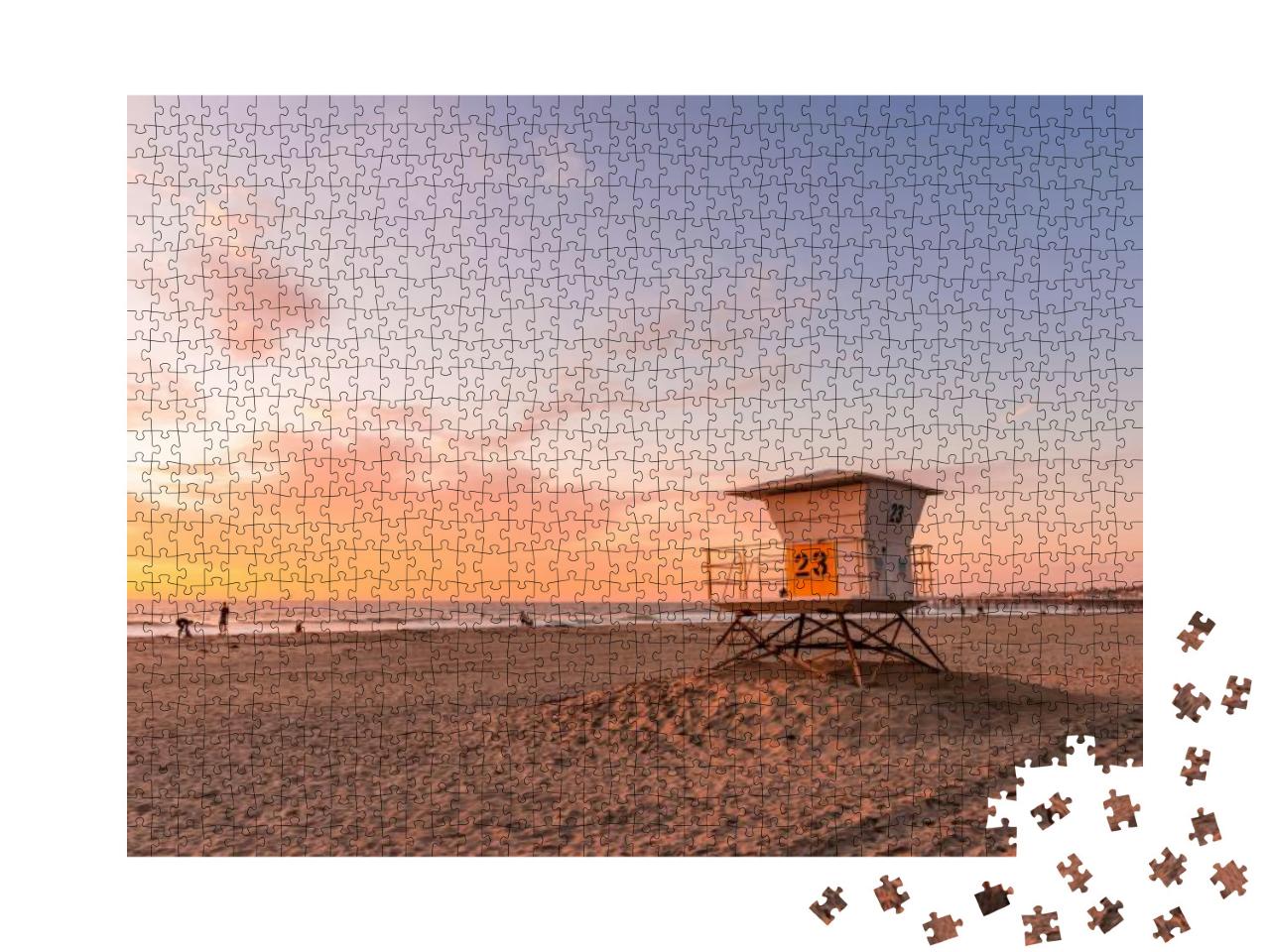 Puzzle 1000 Teile „Lifeguard Tower am Strand bei Sonnenuntergang“