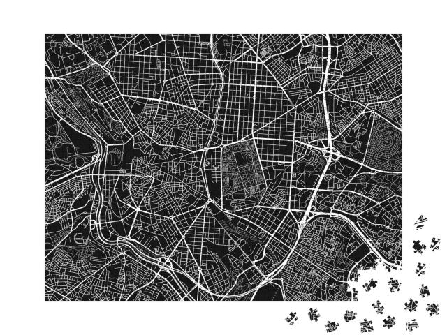 Puzzle 1000 Teile „Der schwarz-weiß Stadtplan von Madrid“
