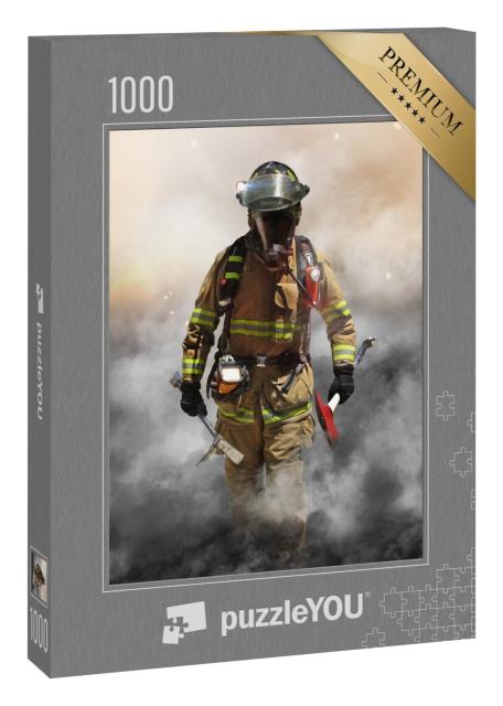 Puzzle 1000 Teile „Feuerwehrmann durchdringt eine Rauchwand“