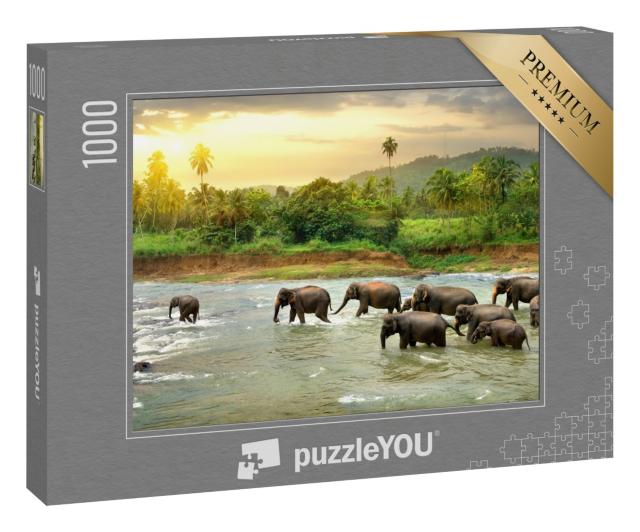 Puzzle 1000 Teile „Elefanten im Fluss“
