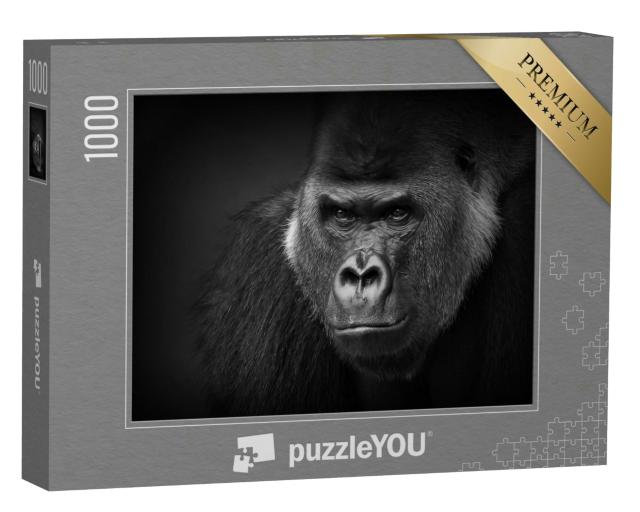 Puzzle 1000 Teile „Nahaufnahme eines gefährlich aussehenden Silberrückens, Gorilla“