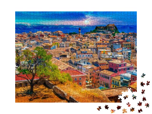 Puzzle 1000 Teile „Panoramablick auf Kerkyra, Hauptstadt der Insel Korfu, Griechenland“