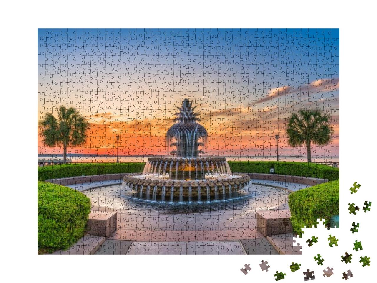 Puzzle 1000 Teile „Der Waterfront Park mit Pineapple Fountain, Charleston, South Carolina, USA“