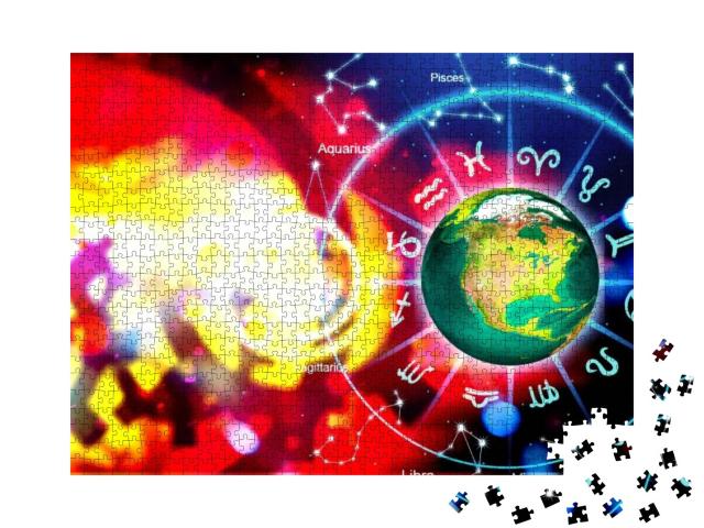 Puzzle 1000 Teile „Tierkreiszeichen im Inneren des Horoskopkreises“