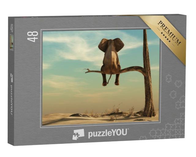 Puzzle 48 Teile „Elefant steht auf einem dünnen Ast, Illustration“
