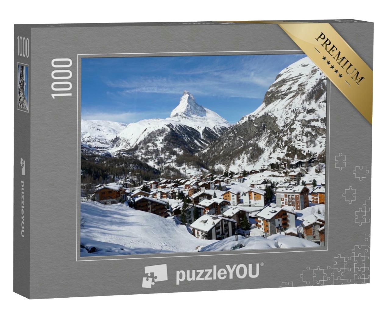 Puzzle 1000 Teile „Winterliches Dorf Zermatt, im Hintergrund das Matterhorn“