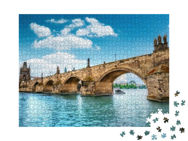 Puzzle 1000 Teile „Karlsbrücke, Prag, über dem blauen Wasser der Moldau“