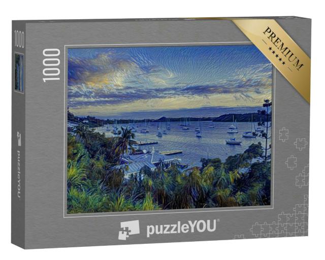 Puzzle 1000 Teile „im Kunst-Stil von van Gogh, Sternennacht - Die Bucht von Neiafu, Tonga, Süd-Pazifik“