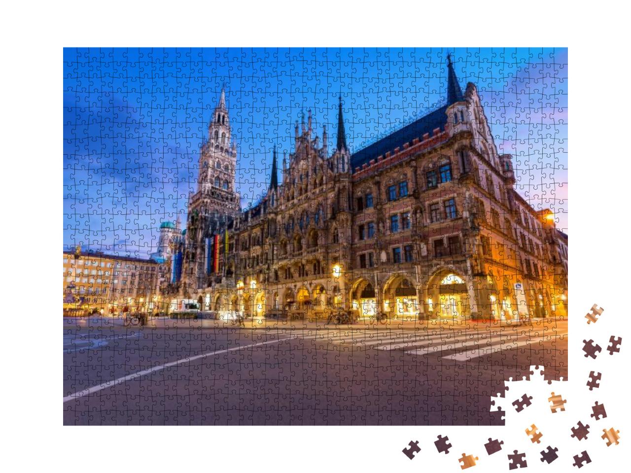 Puzzle 1000 Teile „Marienplatz und Münchner Rathaus bei Nacht, Bayern, Deutschland“