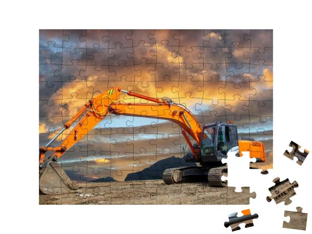 Puzzle 100 Teile „Ein Raupenbagger auf einer Baustelle“