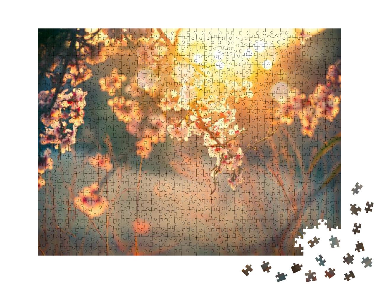 Puzzle 1000 Teile „Sanftes Sonnenlicht über den Blüten im Obstgarten“