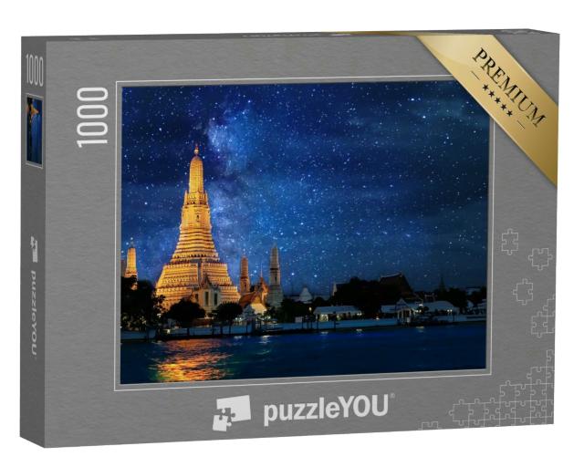 Puzzle 1000 Teile „Wat Arun: Tempel in Bangkok mit Milchstraße bei Nacht, Thailand“