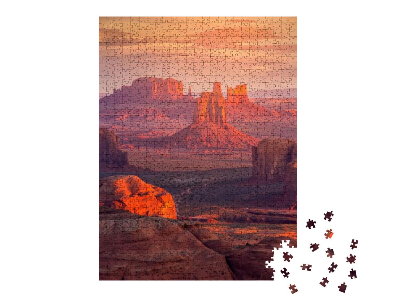 Puzzle 1000 Teile „Hunts Mesa bei Sonnenaufgang, Monument Valley, Arizona, USA“