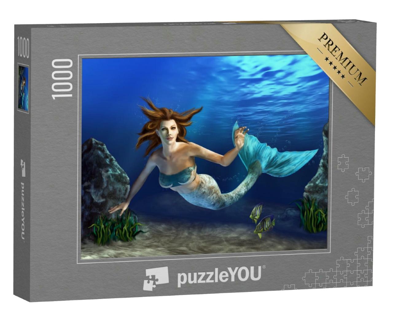 Puzzle 1000 Teile „Meerjungfrau beim Tauchen im Meer“